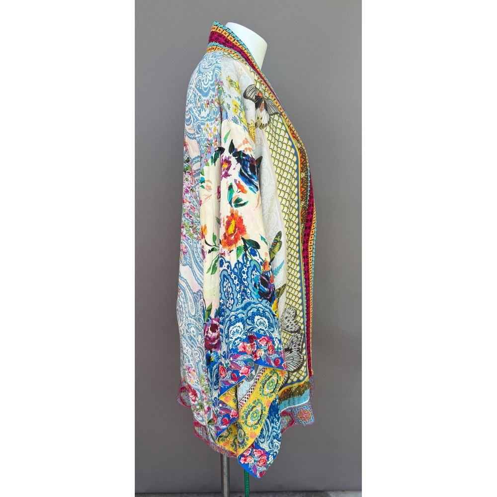 Silk Reversible Kimono Robe OS Multi Floral Paisley Butterfly Boho Festival Wrap - Picture 8 of 16